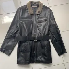 UK製　ヴィンテージ　hisTUBE 牛革　ボア襟　ブルゾン　古着