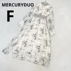 マーキュリーデュオ 背中あき 異素材 ロングワンピース 花柄 オフホワイト F