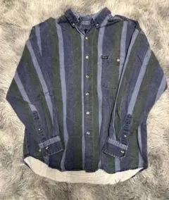 古着ストライプ長袖シャツ 緑と青