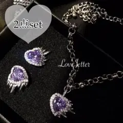 地雷ハートビジューチョーカーネックレス&ピアス2点set 韓国 量産型