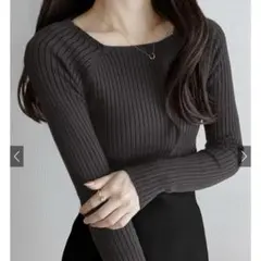 スクエアネックリブニットトップス[rut072]