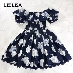 リズリサ オフショルワンピース 花柄 ネイビー フレア ガーリー 量産系