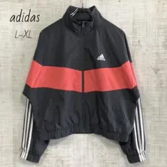 adidas　アディダス　プリントロゴ　ナイロンジャケット　L 古着　黒　赤