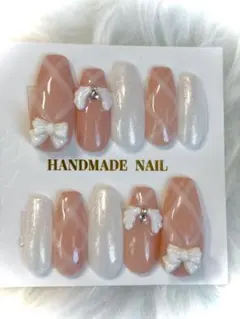 ネイルチップ　ピンク　チェック柄　天使