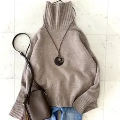 美品 バンヤードストーム カシミヤ混 ハイネックニット モカベージュ S