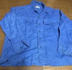 メンズ　麻混　オーバーシャツ　青色 長袖シャツ 2ポケット