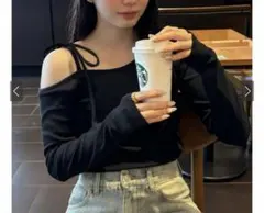 GRLリボンワンショルテレコリブトップス gn310