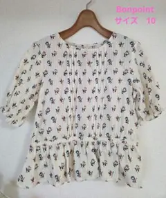 Bonpoint 花柄 半袖ブラウス サイズ10 フレア裾 ボンポワン