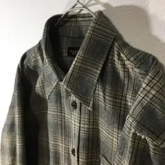 【個性派古着】長袖総柄デザインシャツ　チェック柄　グレー　くすみカラー　L