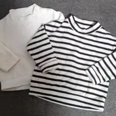ユニクロ 80cm 90cm フリース トレーナー 白 ストライプ 2枚セット