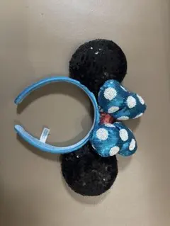 ミニーマウススパンコールカチューシャ水色ドットディズニー