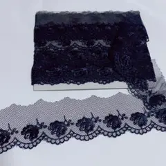 合計6m チュールレース ネイビー 薔薇刺繍