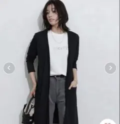 【美品】ピエロ　黒　ロングトッパーカーディガン　薄手　M