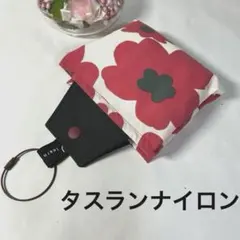 携帯用BOXティッシュケース　赤大花柄　撥水　ハンドメイド