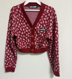 crank クランク ショート丈 カーディガン ヒョウ柄 赤　レッド