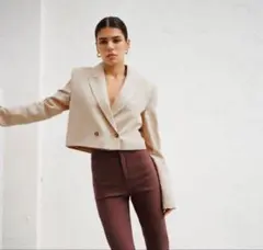 ZARA リネンブレンド　クロップドブレザー XS
