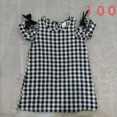 BeedesBee 白黒　ギンガムチェック 肩出し オフショルワンピース　１００