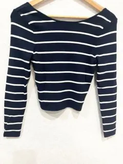 【ほぼ未使用】ZARA ネイビーホワイトストライプ 長袖トップス
