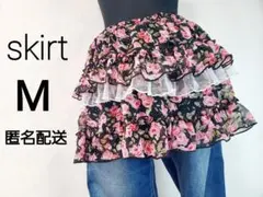 フリル付き花柄ミニスカート M　シフォン ベアトップ