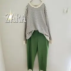 ZARA ザラ　センタープレステーパードスラック（XS）緑 オフィスカジュアル