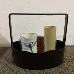 茶道具 手付莨盆 煙草盆 漆器　溜塗