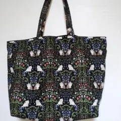 大きめエコバックボタニカル猫柄ハンドメイド