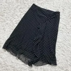 【c7476】C.D.S BASIC 膝丈スカート　フレア　ドット柄　黒