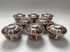 古伊万里　茶碗 古伊万里 染錦 鶴三友文 蓋茶碗 明治時代 E786D | iichi 日々の暮らし