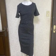 レディース ドット柄 ロング 원피스 블랙
