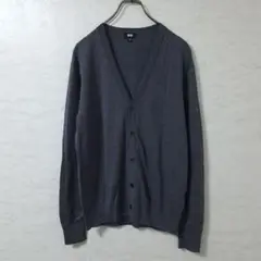 美品 ユニクロ メリノ Vネック カーディガン 薄手アウター グレー