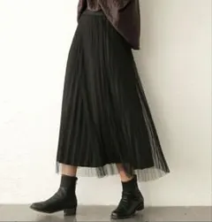 黒 チュール プリーツスカート　2WAY