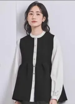 美品 ユナイテッドアローズ バイカラーペプラムジレベスト黒 セレモニーフォーマル