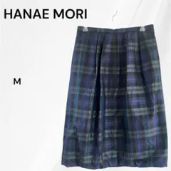ハナエモリ　タイトスカート　ひざ丈 シルク チェック　M　ネイビー