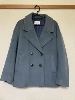 Samansa Mos ブルーグレー ダブルブレスト ピーコート