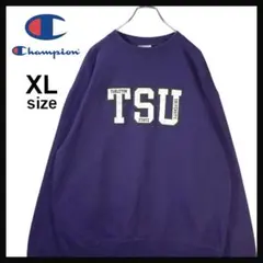 チャンピオン カレッジロゴ スウェット 刺繍 ワッペンロゴ 古着 XL パープル
