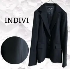 インディヴィ》テーラード ジャケット ストライプ【S〜M】黒 レーヨン/ウール混