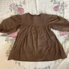 【キッズ100】BREEZEブラウン コットン 七分袖 ワンピース