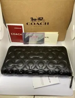 COACH コーチ F60735 長財布 エンボス　レザー　ブラック