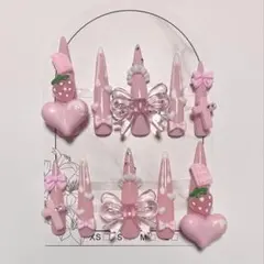 現品 ネイルチップ 量産型 ピンク リボン 平成女児 地雷系 スーパーロング