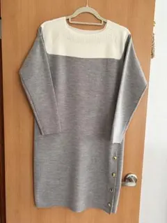 美品　BEAMS HEARTグレーとホワイトのニットワンピース