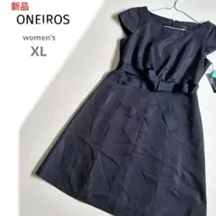新品ONEROSレディースワンピースXL 13フォーマルドットドレス黒ブラック大
