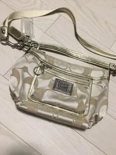 COACH ショルダーバッグ キャンバス エナメルレザー ベージュ