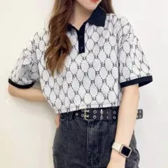 《最終値下げ》 INGNI ポロ襟モノグラム柄トップス グレーのサムネイル