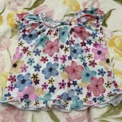 【古着】花柄フリルトップス 90cm