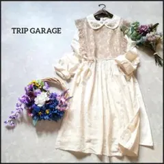 トリップガレージ●一点物ハンドメイド♪くまちゃん襟レースフリルエプロンワンピース