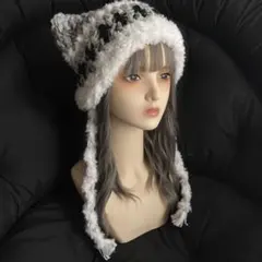 7*0様 【ゲリラオークションstart】89ハンドメイド　猫耳ニット帽　紐付き