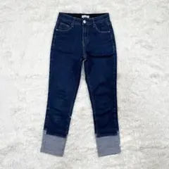 787 インディマーク 折り返し風 デニム パンツ ストレッチ 濃紺 Ｓ