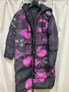 DIESEL ダウンジャケット フラワープリント フード付き ロング - メルカリ