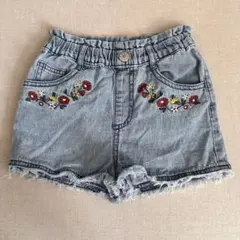 女の子 半ズボン 子供 女子 美品 夏 デニム 花柄 刺繍 110