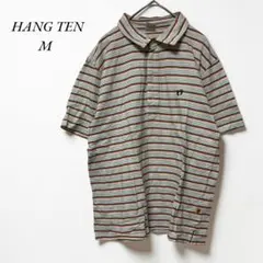 《ハングテン》HANG TEN ボーダーポロシャツ M 緑×白×黄色のサムネイル